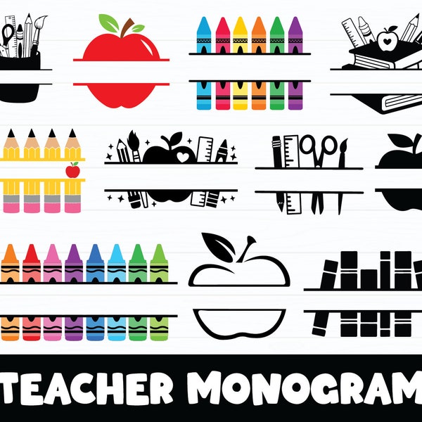 Teacher Monogram svg Bundle, Teacher Split Monogram svg, Teacher Name svg, Teacher Shirt svg, Teacher svg, Back To School svg, Teacher Life