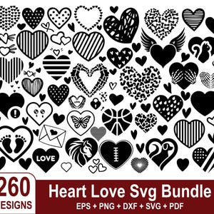 250 Heart Bundle svg, Heart svg, Heart Clipart svg, Heart Silhouette, Doodle Heart svg, Valentines Clipart, Heart Cricut, Digital Download