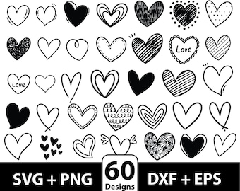 Paquete de corazón svg, Paquete de corazón de garabato svg, Corazón abierto svg, Corazón de San Valentín svg, Corazón dibujado a mano svg, Archivos de corte de corazón, Silueta de corazón svg