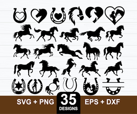 35 Horse SVG,  Horse Silhouette, Horseshoe SVG, Horse Head svg,, Horse Lover svg, Horse vector, Cut files for Cricut, Animal svg
