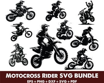 Motorcrosser svg bundel, crossmotorrijder svg bundel, motorfiets clipart, crossmotor svg, fiets svg, silhouet motorcrosser