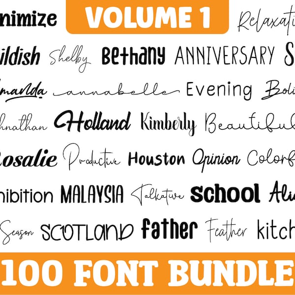 The Ultimate 100 Fonts Bundle, Cursive Font Bundle, Script Fonts, Canva Font, Procreate Fonts, Commercial Fonts, Calligraphy Font