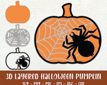 3D-Halloween-Kürbis-SVG-Datei mit mehreren Ebenen, Spinnennetz-Kürbis-Laserschnittdatei, Glowforge SVG, Cricut Halloween-Dekoration, Sofort-Download