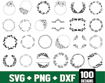 100 ghirlande in formato SVG, ghirlanda floreale in formato SVG, ghirlanda di fiori in formato SVG, ghirlanda di nozze in formato SVG, ghirlanda monogramma in formato SVG, cornice circolare in formato SVG, corona di alloro
