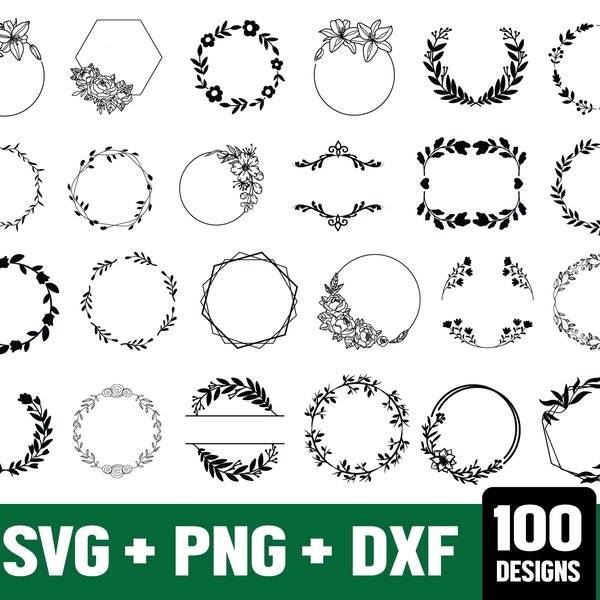 100 Wreath svg Bundle, Floral Wreath svg Bundle, Wreath Flower svg, Wedding Wreath svg, Wreath Monogram svg, Circle Frame svg, Laurel Wreath