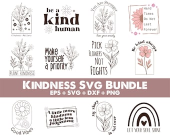 Vänlighet svg-paket, vänlighet svg, mental hälsa svg, motiverande svg, inspirerande svg, vänlighet citat svg, digital nedladdning