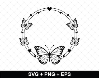 Butterfly Wreath SVG, Butterfly Monogram Frame SVG, Heart Circle Frame Cut File, Floral Butterfly Cricut Svg, Butterfly Border Svg