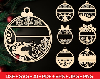 10 pacchetti di ornamenti natalizi in formato svg, ornamenti natalizi con nome personalizzato in formato svg, palla di Natale in formato svg, ornamenti per l'albero di Natale in formato svg, Natale in formato svg
