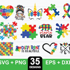 35 Autism svg, Austism Awareness svg Bundle, Austism svg, Austism Awareness png, Puzzle svg, Puzzle Piece svg, Austism Clipart, Ribbon svg