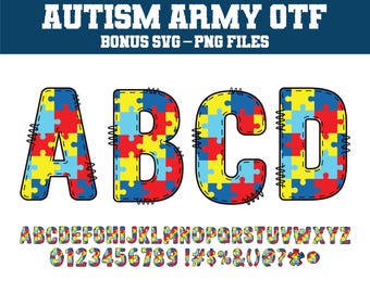 Autism Font svg/png, Autism Alphabets And Numbers png, Autism Number And Alphabet, Autism Alphabet svg, Autism Number svg, Digital Download
