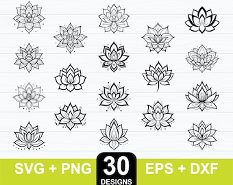 30 Flor de lótus svg, silhueta de lótus, lótus svg, clipart de lótus, arquivo de corte de lótus para cricut, clipart de meditação, flor svg, download digital