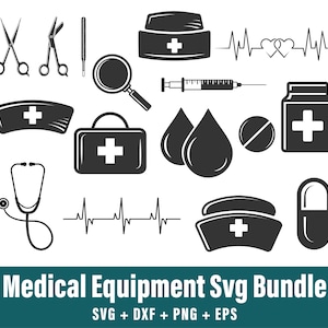 Ensemble svg matériel médical, infirmière svg, svg icône médicale, clipart infirmière, svg médical, infirmière svg, silhouette infirmière