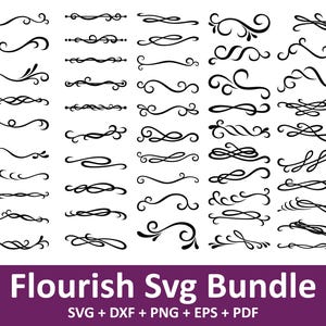Puede incluir: Un conjunto de 30 diseños SVG de florituras en blanco y negro. Los diseños son intrincados y detallados, y serían perfectos para agregar un toque de elegancia a cualquier proyecto.