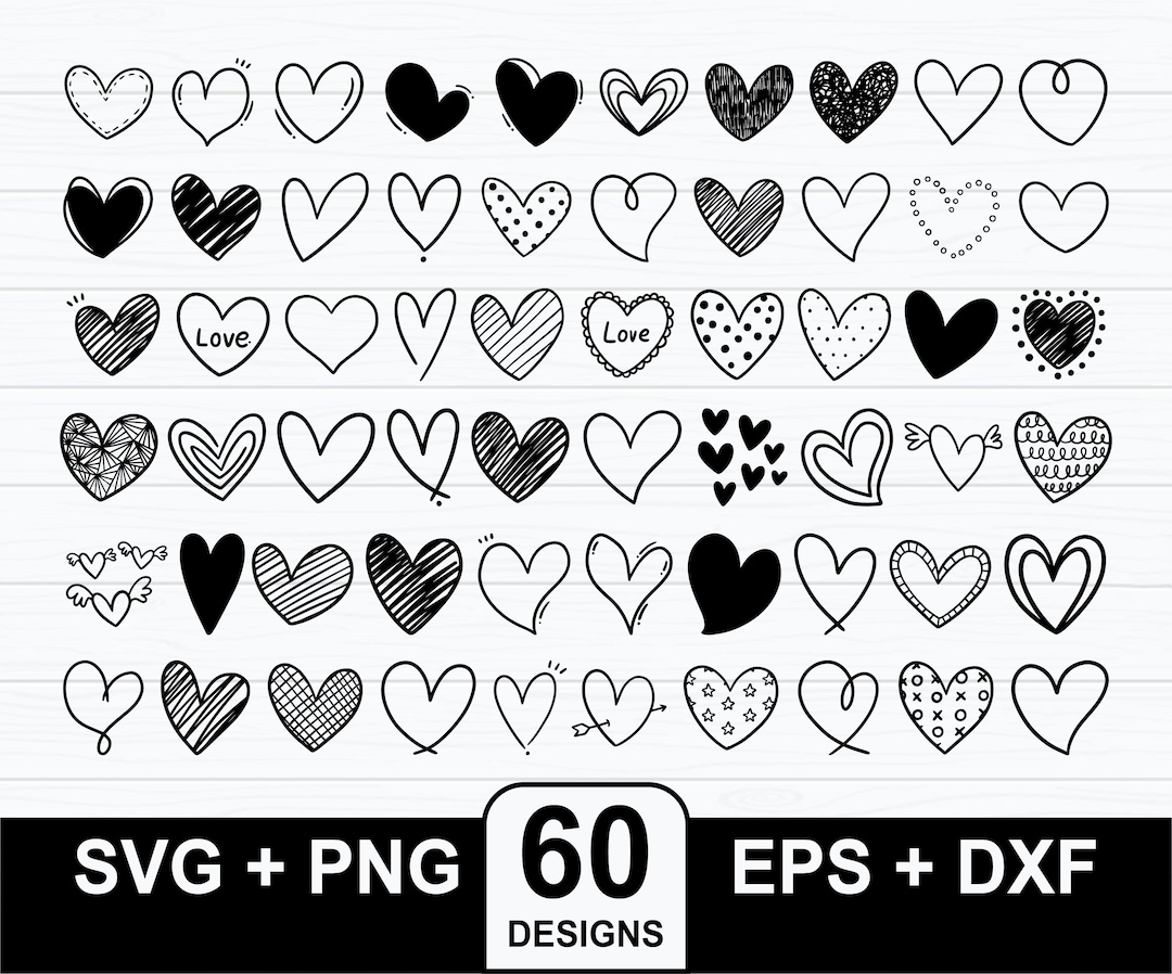 60 Doodle Heart Svg Bundle, Heart Bundle Svg, Open Heart Svg, Valentine ...