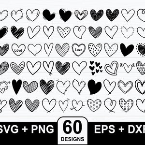 60 doodle hart svg bundel, hart bundel svg, open hart svg, Valentine hart svg, handgetekende hart svg, hart gesneden bestanden, hart silhouet