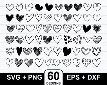 60 Doodle Herz svg Bundle, Herz Bundle svg, Offenes Herz svg, Valentine Herz svg, Hand gezeichnetes Herz svg, Herz Cut Files, Herz Silhouette