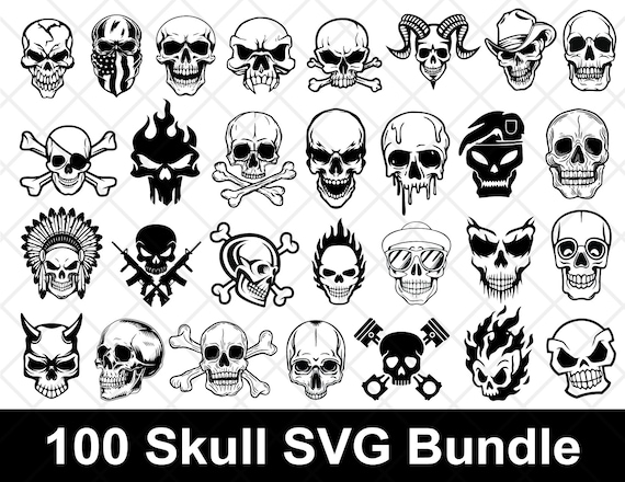 Skulls SVG Bundle, Skeleton svg Bundle, Skull Cut files for Cricut, Skull Clipart, Skull Silhouette, Skeleton svg, Skull Vector
