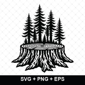 Souche d'arbre forestier SVG, fichier de découpe forêt de pins, nature rustique Cricut PNG EPS SVG, nature rustique SVG, forêt SVG, forêt de pins SVG