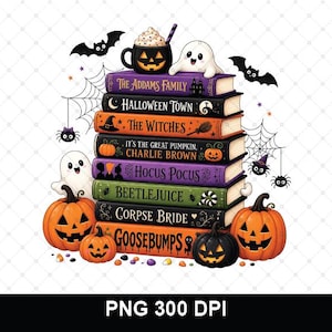 Spooky Book Stack PNG, Halloween Books PNG, Cute Ghost Book Stack, Pumpkin Books Sublimation, Cozy Halloween PNG, Instant Download