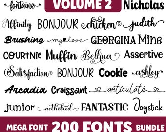 The Ultimate 200 Fonts, Procreate Font Bundle TTF Heart font, Cricut, Canva Font, Script Font, Digital Fonts, Crafting font