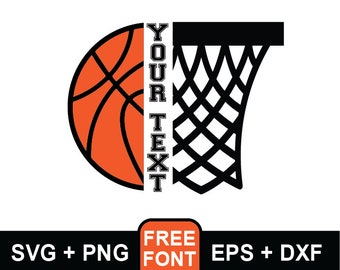 Basketball Net svg, Custom Basketball svg, Sports Clipart, Half Orange Basketball And Half Net Split Name Frame svg, Digital Download