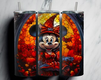 Stained Glass Minnie Mouse Tumbler Design, Minnie Mouse Tumbler Wrap, Halloween Tumbler Wraps, Fall Tumbler Design, Stained Glass PNG