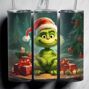 Djkdjl The Grinch Christmas Tumbler 40 oz Tumbler with Lid and Handle 34 Hours Cold Vacuum Insulated, Sweat-proof Body Large Insulated Mug for Cold