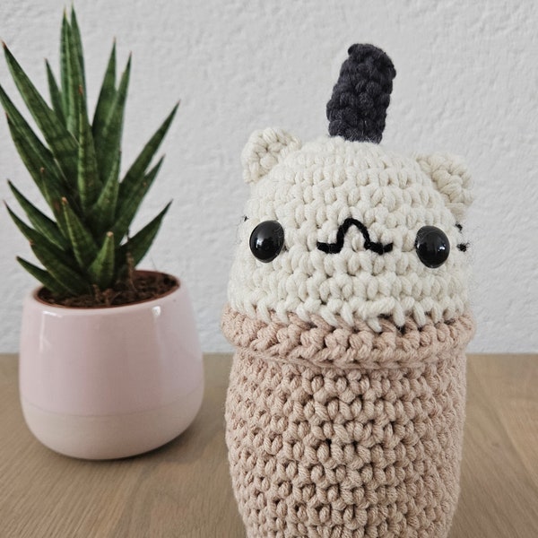 Cat milkshake handmade amigurumi stuffed toy 17cm