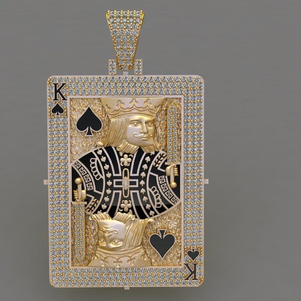 King of Diamonds Card Pendant | Poker Pendant | Charm Pendant | 925 Sterling Silver Pendant | Hip-Hop Jewelry | King Pendant | Gift For Him