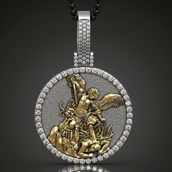 Handmade Archangel Saint Michael Necklace, Personalized Silver Archangel Pendant, St. Michael Silver Men's Pendant, Religious Gift for Men