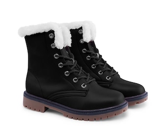 Midnight Black Unisex Lace Up Winter Boots Fashion Comfort Chukka Boots Combat Boots Army Boots Casual Boots Fur Lined Boots Custom Boots