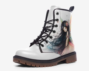 Fairy Girl Vegan Leather Combat Boots: Festival Streetwear