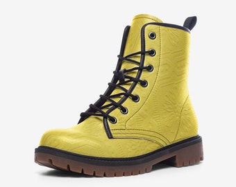 Sunshine Yellow Vegan Leather Combat Boots: Unisex Custom Design