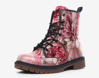 Floral Combat Boots: Vegan Leather Lightweight Boots