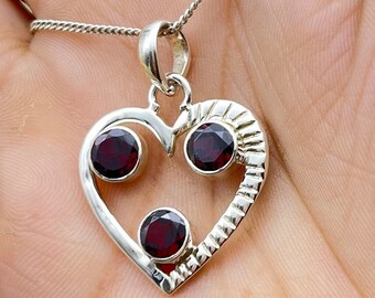 Roter Granat Edelstein-Anhänger Halskette 925 Sterling Silber Schmuck Silber Herz Roter Granat Anhänger für Weihnachtsgeschenke