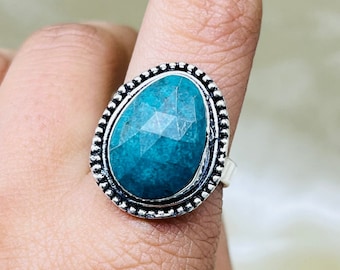 Natural Chrysocolla Gemstone Ring, 925 Sterling Silver Chrysocolla Gemstone Ring For Women, Boho Chrysocolla Silver Jewelry For Anniversary