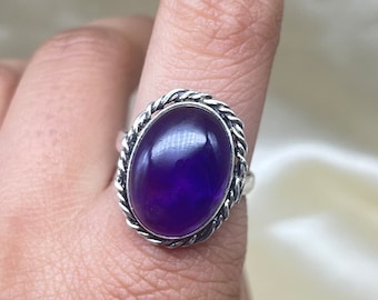 Natürlicher Amethyst Silberring, 925 Sterling Silber Amethyst Edelstein Ring für Frauen, lila Amethyst Silberring Boho Amethyst Silberschmuck