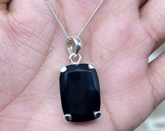 Genuine Black Onyx Silver Pendant, 925 Sterling Silver Black Onyx Gemstone Pendant For Women, Boho Silver Pendant For Birthstone Gifts
