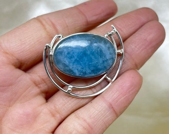 Genuine Aquamarine Brooch, 925 Sterling Silver Brooch, Vintage Silver Brooches, Celtic Shawl Pin Brooch, Celtic Shawl Pin Brooches For Women