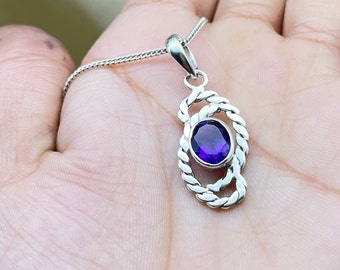 Amethyst Silver Pendant, Solid 925 Sterling Silver Amethyst Gemstone Pendant Necklace, Purple Amethyst Silver Jewelry For Birthstone,