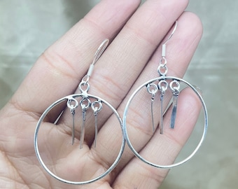 Pendientes colgantes de plata de ley 925, pendientes circulares estilo boho.