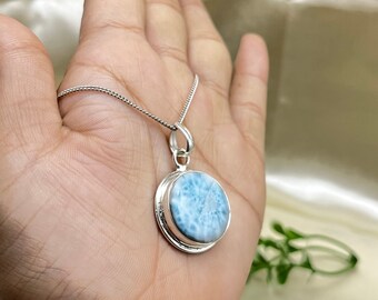 Colar Larimar, colar de prata 925, colar de pedra única, colar de corrente de meio-fio, presente exclusivo para ela, joias Larimar,