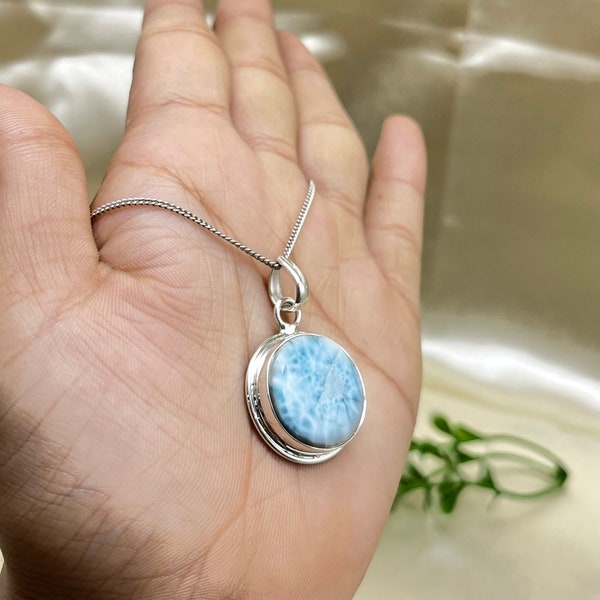 Larimar Halskette, 925 Silber Halskette, Einzelstein Halskette, Panzerkette Halskette, Einzigartiges Geschenk für Sie, Larimar Schmuck,