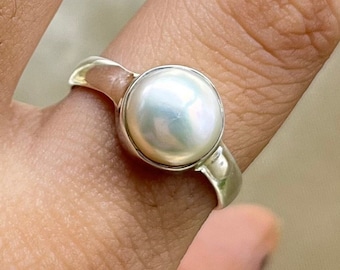 Natural Pearl Ring, 925 Sterling Silver Ring, Pearl Gemstone Silver Ring, Statement Ring, Fresh Water Pearl Ring, June Birthstone Ring Gifts