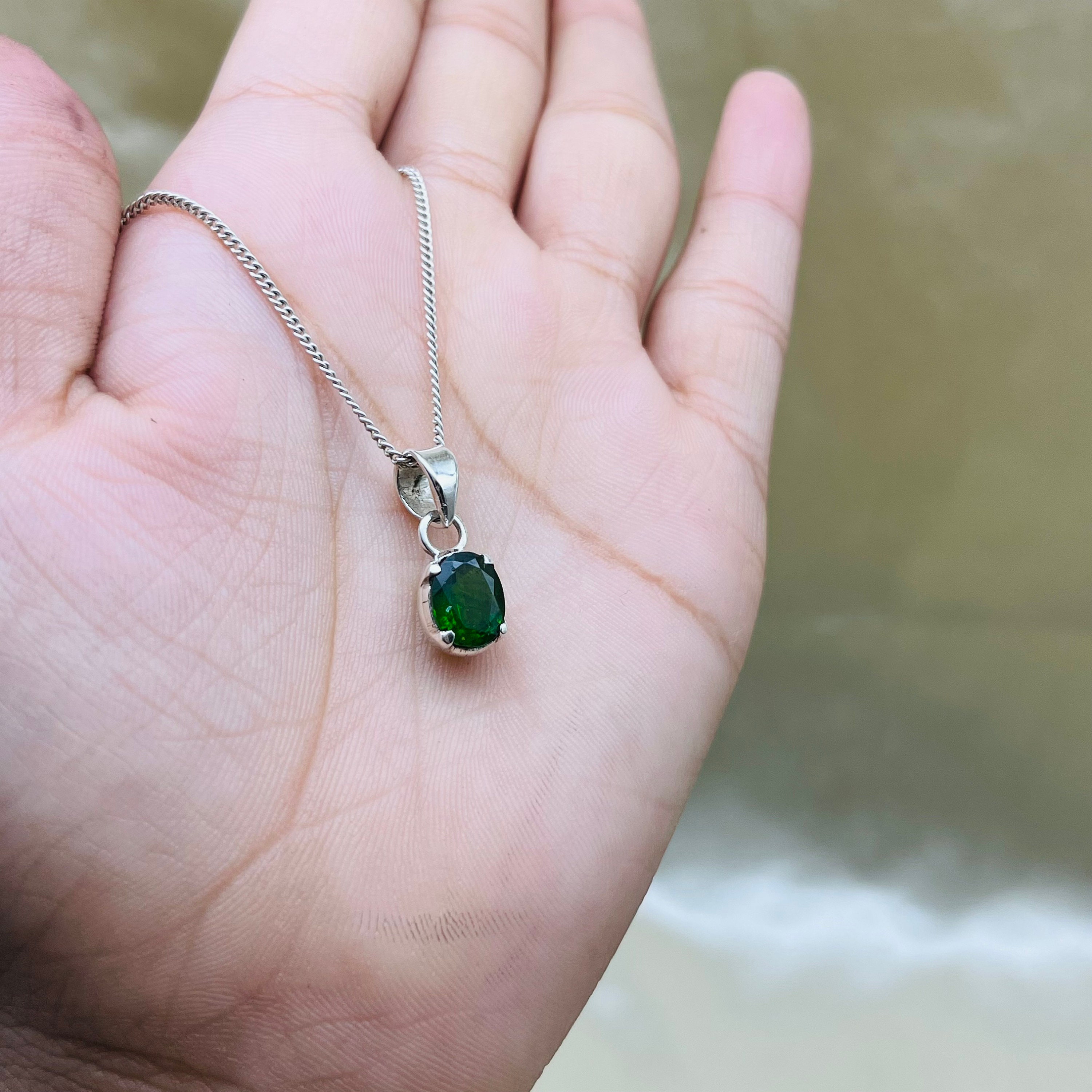 925 Sterling Silver Green Emerald Pendant Tiny Emerald Silver 925 Sterling Silver Green Emerald Pendant Tiny Emerald Silver