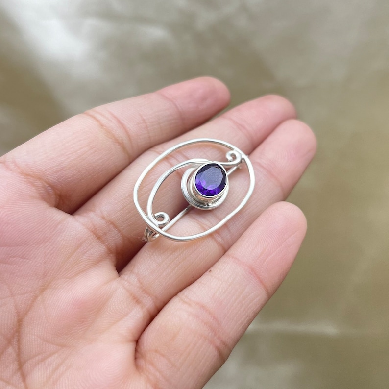 Echte Amethyst Brosche, 925 Sterling Silber Brosche, Vintage Silber Broschen, Broschen für Damen/Herren, keltische Silber Schalnadel, Haarspange Bild 6