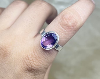 Top Quality Amethyst Ring, 925 Sterling Silver Ring, Purple Amethyst Gemstone Ring, Oval Cut Amethyst Ring, Amethyst Silver Jewelry For Her