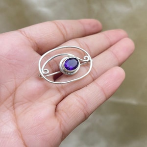 Echte Amethyst Brosche, 925 Sterling Silber Brosche, Vintage Silber Broschen, Broschen für Damen/Herren, keltische Silber Schalnadel, Haarspange Bild 9