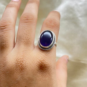 Genuine Amethyst Gemstone Ring, Natural Amethyst Silver Ring, Deep Purple Amethyst Ring For Women, February Birthstone Ring