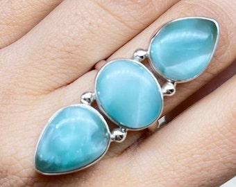 Natural Hemimorphite Silver Ring, 925 Sterling Silver Hemimorphite Gemstone Ring For Women, Boho Hemimorphite Silver Jewelry For Anniversary